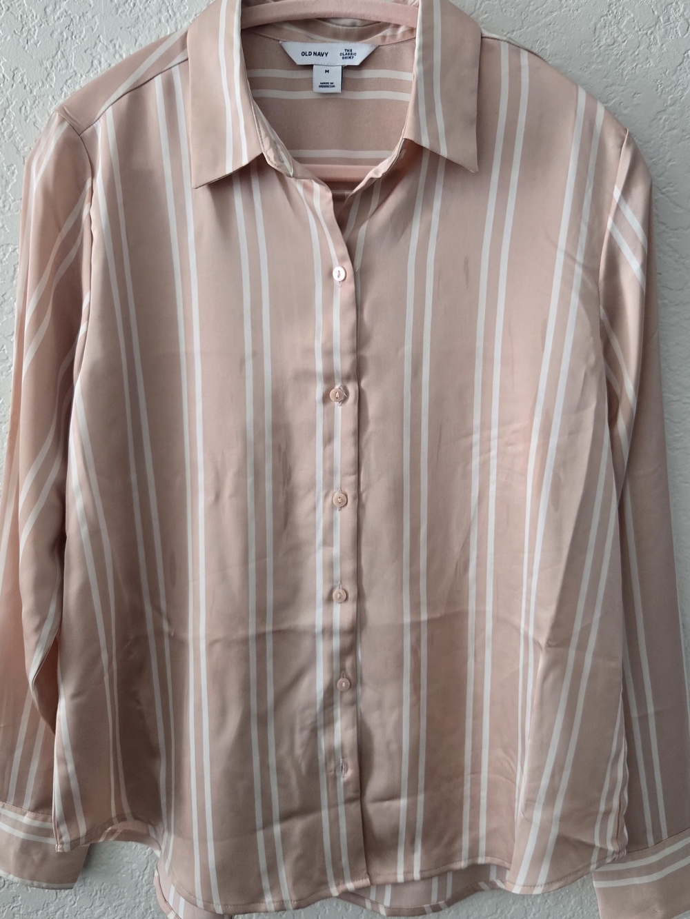 Old Navy Pink and White Striped Button-Down Blouse